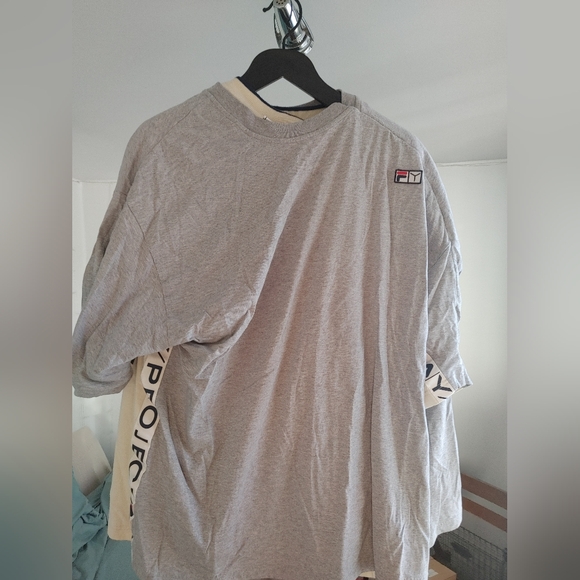 Grey And Ecru Y/Project x FILA Reversible Stipe T-Shirt - Picture 2 of 5